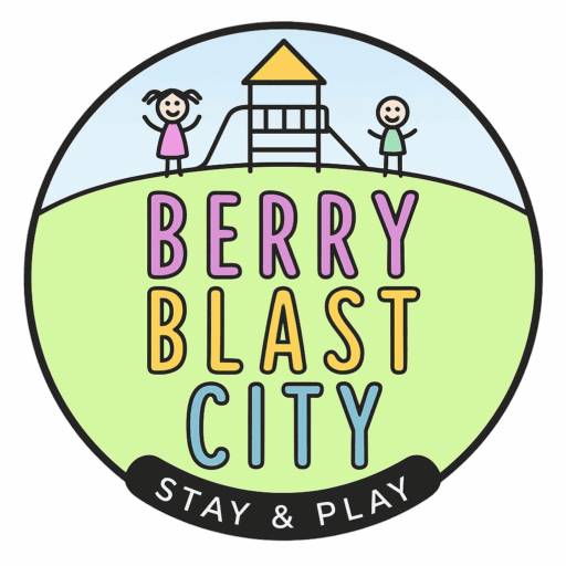 Logo of Berry Blast City with kids and playground imagery.